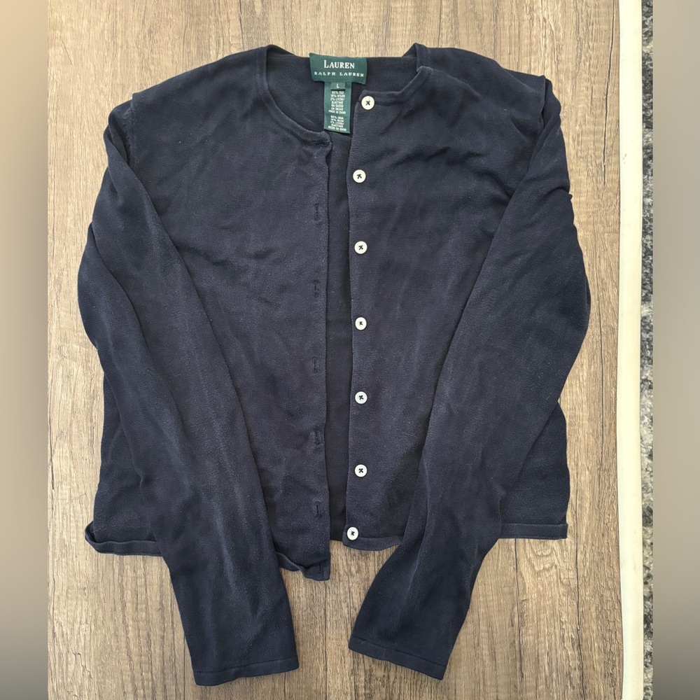 Lauren Ralph Lauren Black Button Cardigan size L